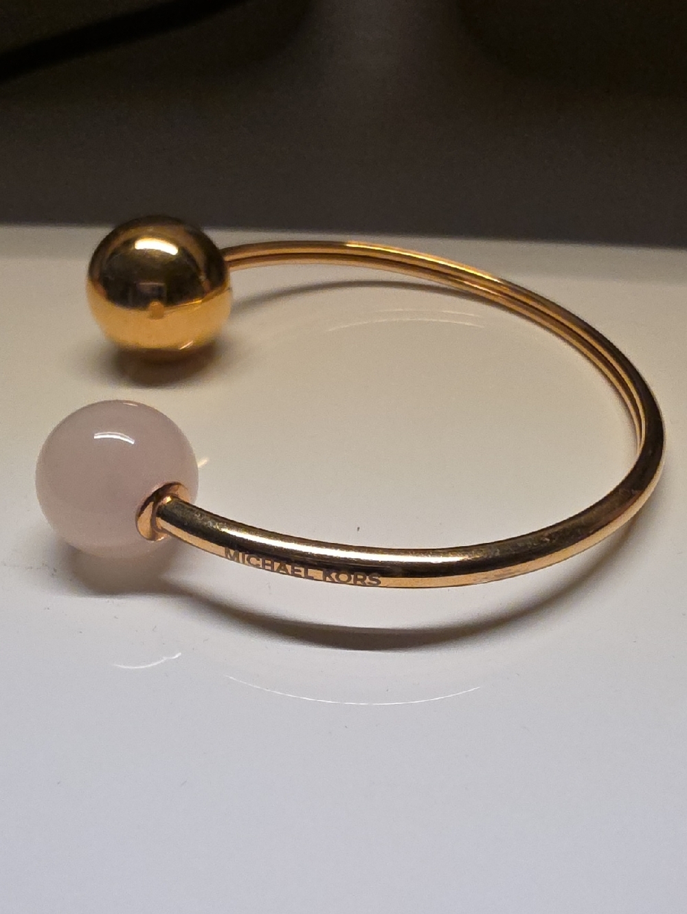 Michael Kors Gold-Tone Open Cuff Bracelet with Blush Stone